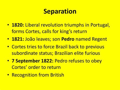  1822年の独立宣言、ブラジルのポルトガルからの分離とペドロ1世の統治